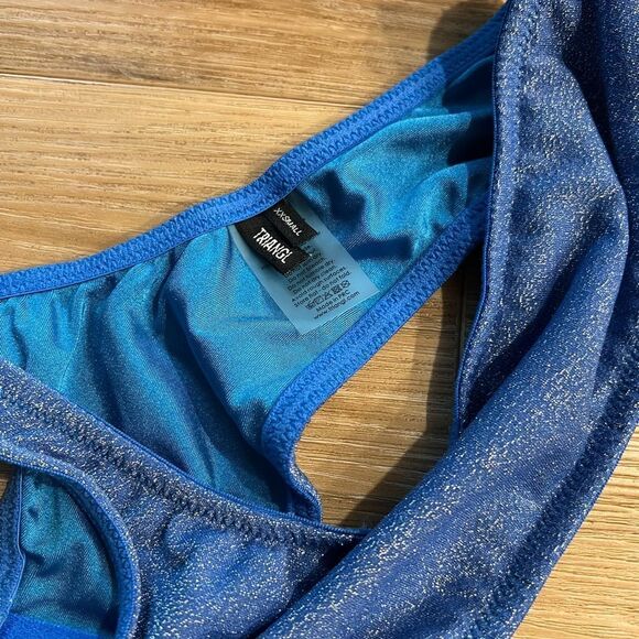 TRIANGL Blue One-Shoulder Glitter Swim Top Size XXS - Picture 3 of 4